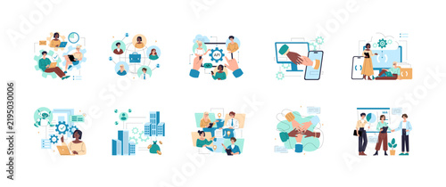 Business Team Working with API and Digital Collaboration Set