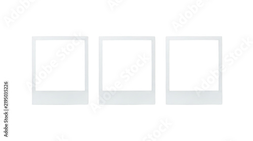 Three blank instant photo frames isolated on transparent background
