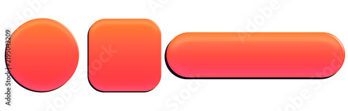 Set of 3D Glossy UI Button Set PNG Orange Red Gradient Circle Square Pill Shapes Transparent Background