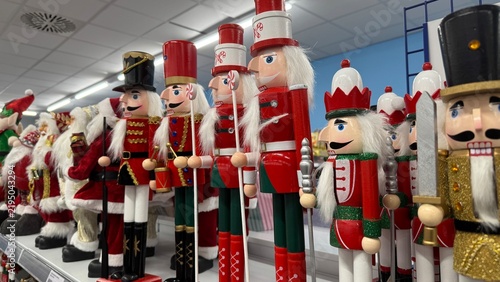 Christmas Nutcracker Figurines Displayed on a Store Shelf