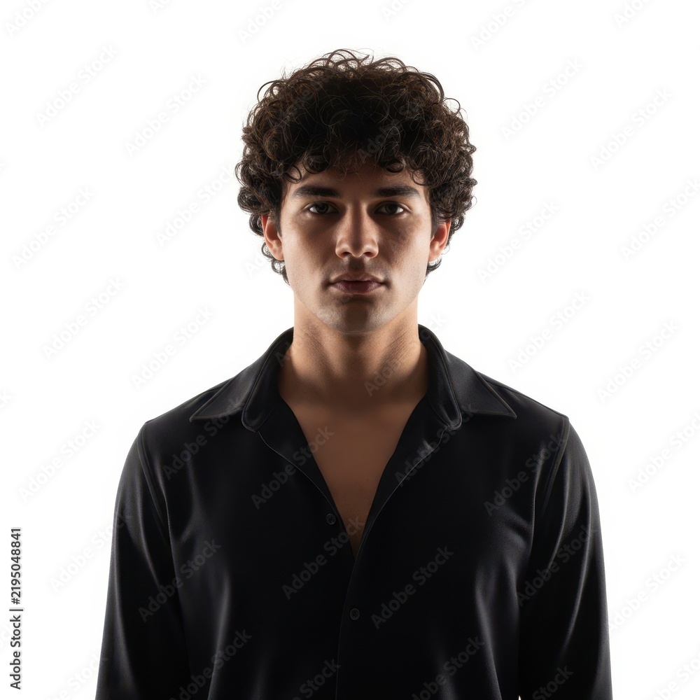 Obraz premium Young man in black suit with serious expression