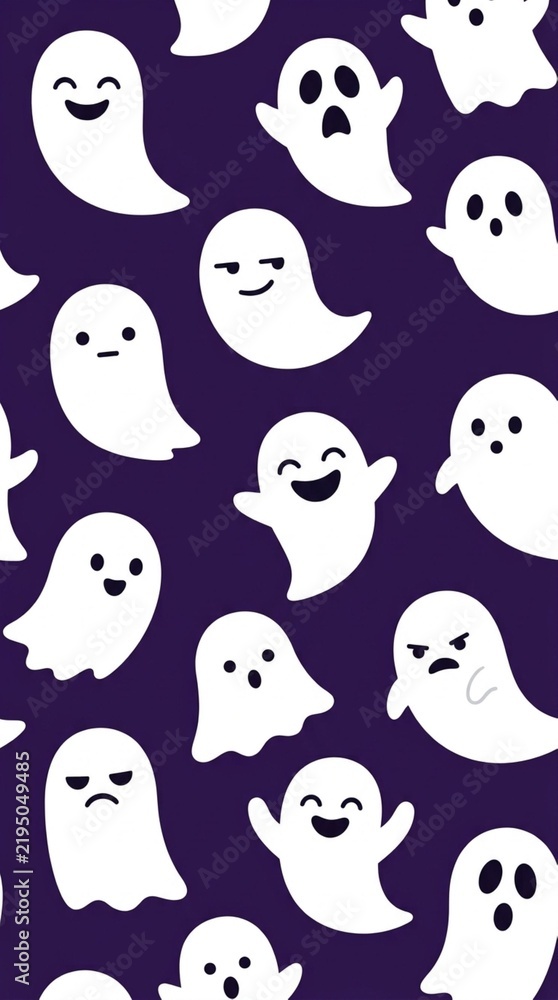 Obraz premium Whimsical Ghost Pattern on Purple Background for Halloween Fun