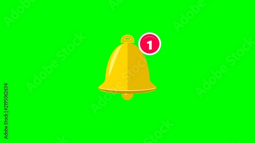 Animation Subscribe notification bell icon with alert badge on green screen background for video editing overlays