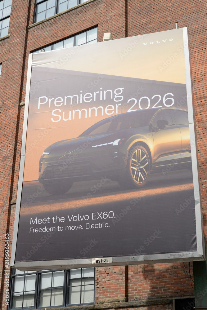 Obraz premium wall-mounted billboard featuring advertising for Volvo EX60 an upcoming electric SUV in Toronto