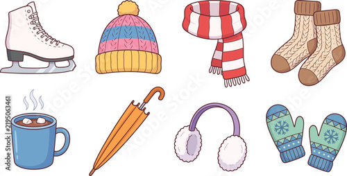 Winter accessories collection vector illustration with a white background