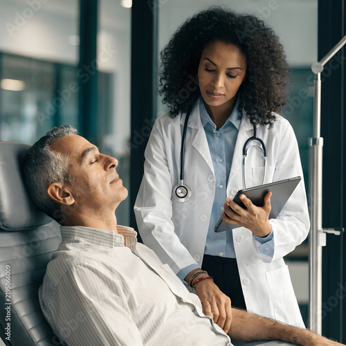 Doctor Examining Patient During Medical Consultation Using Digital Tablet in Clinic