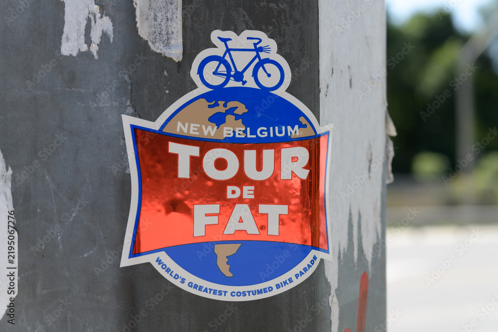 Obraz premium shiny metallic New Belgium Tour De Fat slap in Toronto, Canada (Fort Collins, Colorado hosts a costumed bike ride)