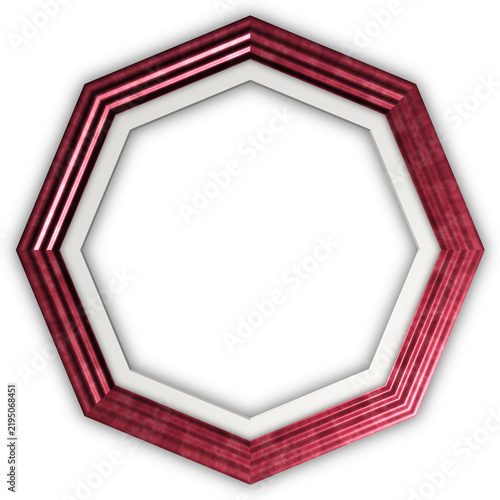 Octagonal red metallic frame with white border, casting a shadow on a transparent background