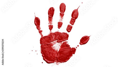 Obraz na plátně Vibrant red bloody handprint with dripping paint, isolated on transparent backgr