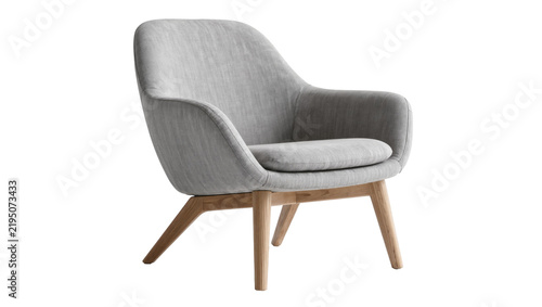 Картината върху платно Modern grey fabric armchair with wooden legs, isolated on transparent background