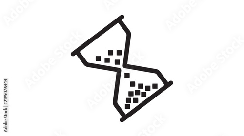 Minimalist hourglass vector illustration featuring clean black lines isolated against a bright solid white background