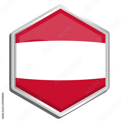 Austria Flag Hexagon Badge Glossy Metallic Frame National Symbol Icon Graphic Isolated Template