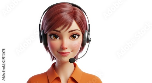 Smiling woman with headset answering calls