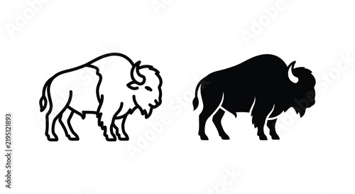 Bison silhouettes a linear depiction in black and white
