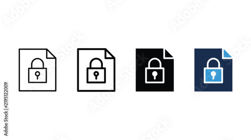Locked document icons set representing secure file storage, data privacy, and digital protection for software design.