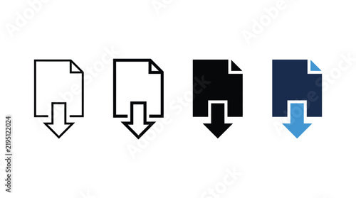 Document download icons depicting a paper file and downward arrow represent digital file storage and saving.