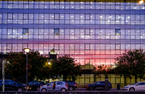 Fotografie Modern Office Building at Sunrise in San Sebastian Euskadi