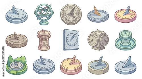 Bild auf Leinwand Antique Navigation Instrument Icon Set - Flat Vector Compass and Astrolabe Illus