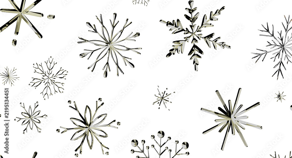 Obraz premium Shiny golden 3D snowflakes on a black background, elegant winter holiday pattern.