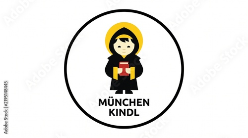 Münchner Kindl flat vector logo design isolated on white background. Munich Child emblem in a circle with text for Oktoberfest, Bavarian traditional mascot icon.