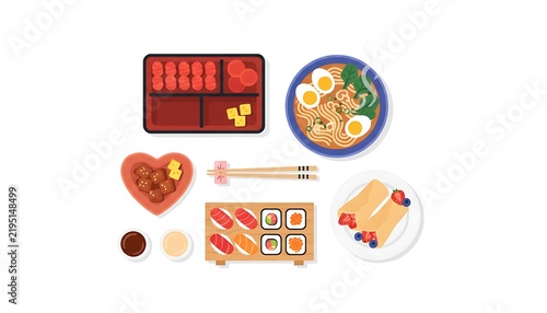 Colorful food and heart icons set
