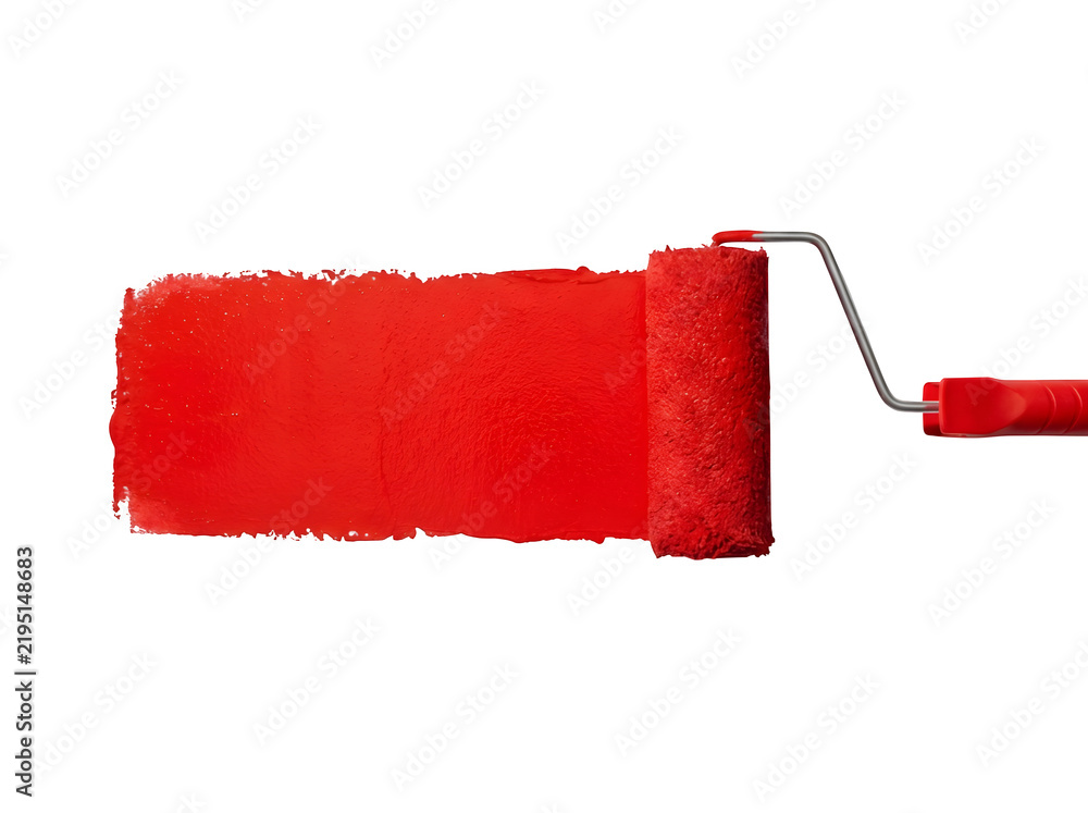 Obraz premium A paint roller applying a thick stroke of bright red paint isolated on transparent background