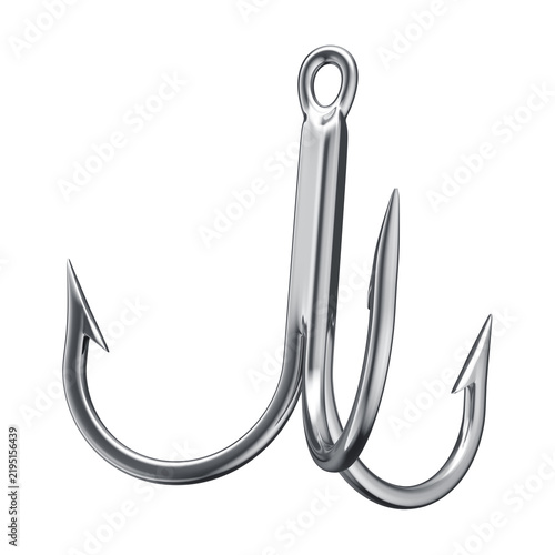 Obraz na płótnie Carbon Steel Treble Fishing Hook 3D Render with Isolated Background