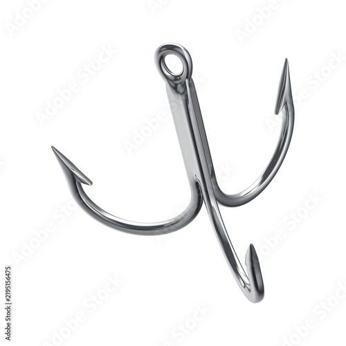 Quadro su tela Carbon Steel Treble Fishing Hook 3D Render with Isolated Background