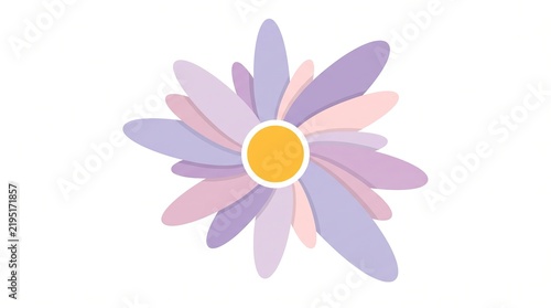 A colorful illustration of a flower with purple and pink petals and a yellow center