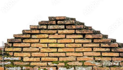 Konstfotografi Weathered old brick wall with moss growth, isolated on transparent background