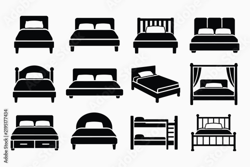 Fotografie Collection of Various Bed Silhouettes for Interior Design and Furniture Concepts