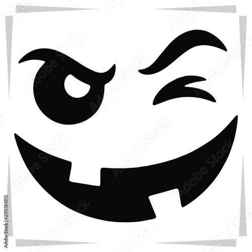 фотографія A black and white graphic illustration of a winking face with a mischievous grin
