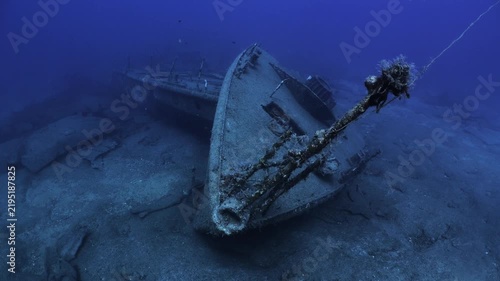 shipwreck scenery underwater ship wreck deep blue water ocean scenery of metal underwater scuba divers to explore