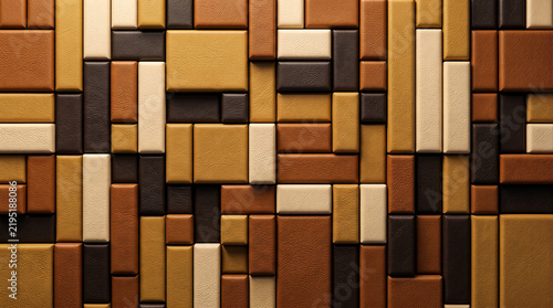 Brown and Tan Leather 3D Block Mosaic Texture Background