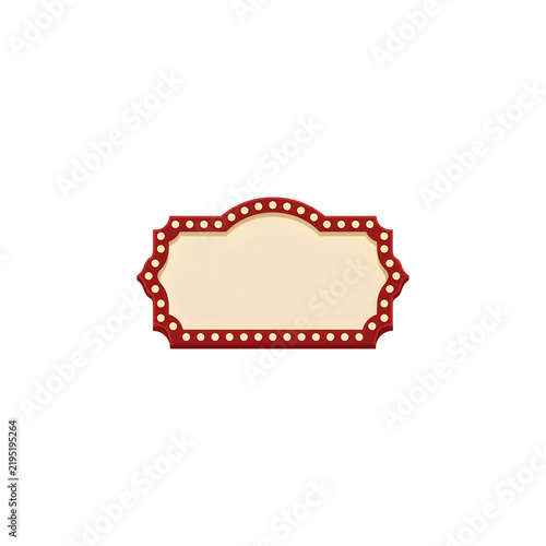 Vintage red marquee sign with light bulbs isolated on white background