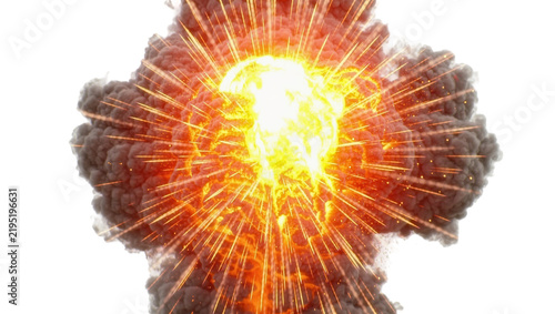 Картината върху платно Bright orange and yellow explosion with dark smoke, isolated on transparent back