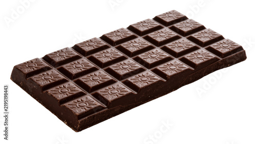 Фотография Dark chocolate bar with embossed floral pattern, isolated on transparent backgro