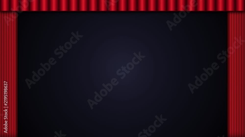 Red curtain opening with falling confetti on theater stage