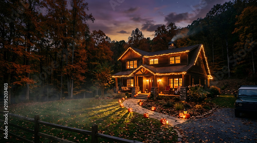 illuminated Halloween themed house 