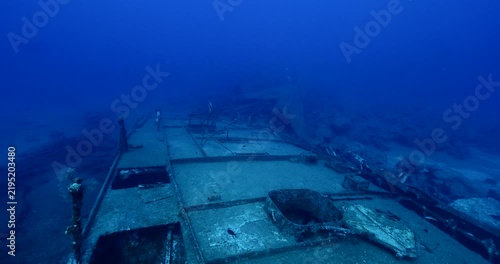 shipwreck scenery underwater ship wreck deep blue water ocean scenery of metal underwater scuba divers to explore