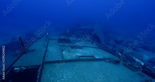 shipwreck scenery underwater ship wreck deep blue water ocean scenery of metal underwater scuba divers to explore