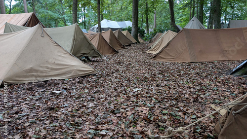 Canvastavla World War II reenactment camp with canvas tents in Overloon, Netherlands