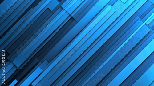 Abstract Blue Geometric Background: A dynamic composition of overlapping blue rectangular shapes arranged diagonally, creating a sense of depth and modern design.