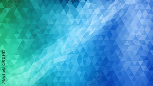 Abstract Geometric Pattern in Blue and Green: A mesmerizing abstract background composed of countless small triangles in varying shades of blue and green, forming a vibrant and dynamic visual texture.