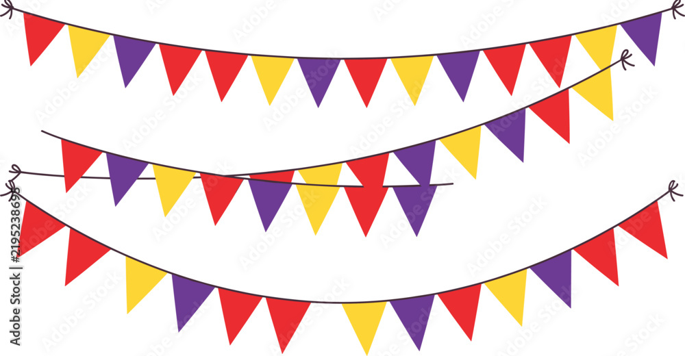 Obraz premium Colorful Triangle Bunting Banner Rows Party Garland String Decoration Illustration