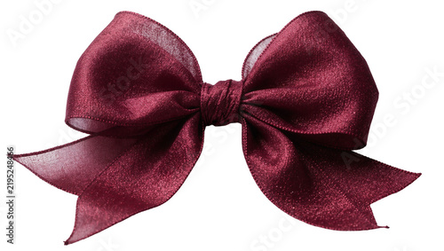 Fotografie Deep red satin organza bow with shimmering texture, isolated on transparent back