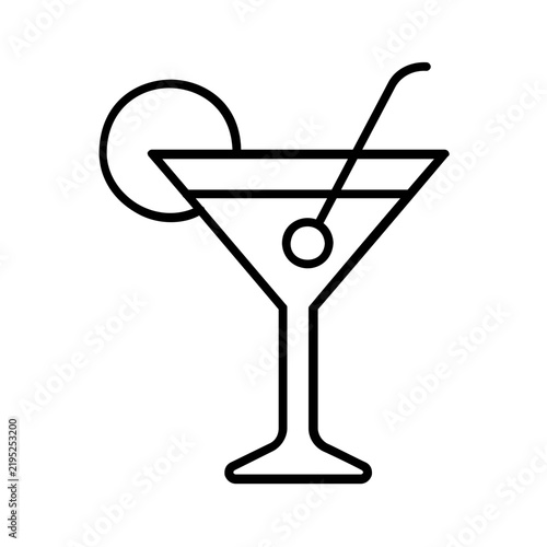 Minimalist Cocktail Drink Line Art Vector Icon with Lemon Slice and Cherry