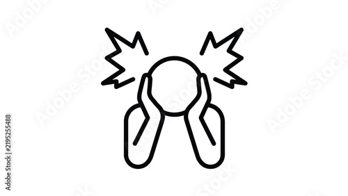 Minimalist line art icon representing a person feeling intense stress or a painful migraine headache against a clean white background
