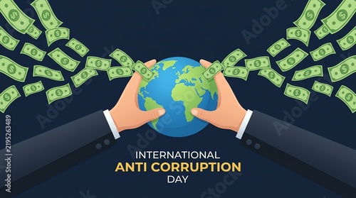 International Anti Corruption Day Concept with Globe and Money Illustration