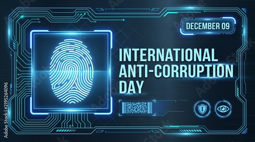 International Anti-Corruption Day Digital Concept with Fingerprint Biometric Scanner